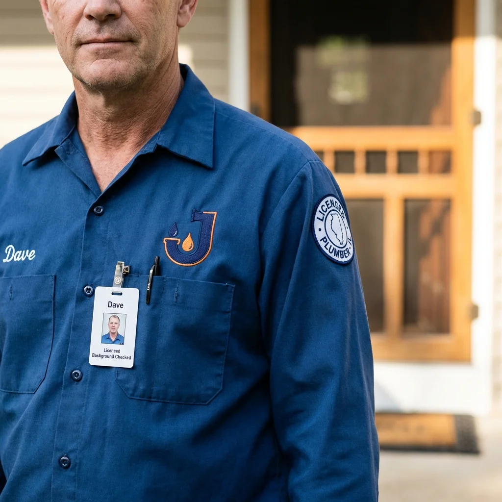 Licensed plumber showing ID badge in Wheatland, WY