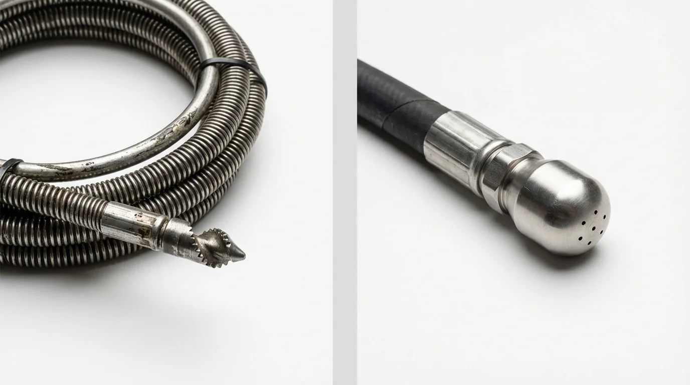 Drain snake cable and hydro jetting nozzle used for drain cleaning in Wheatland, WY