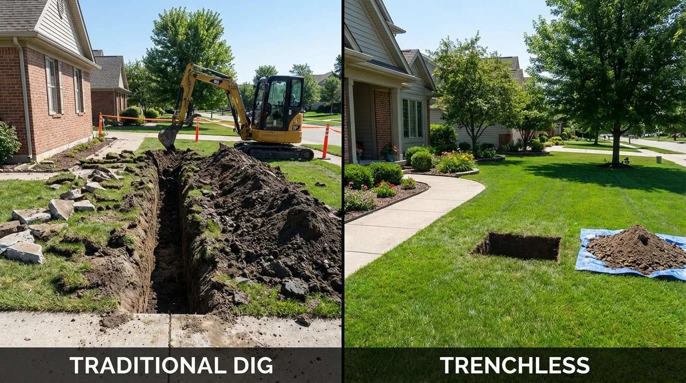 Trenchless sewer repair with minimal yard damage versus traditional excavation in Wheatland, WY